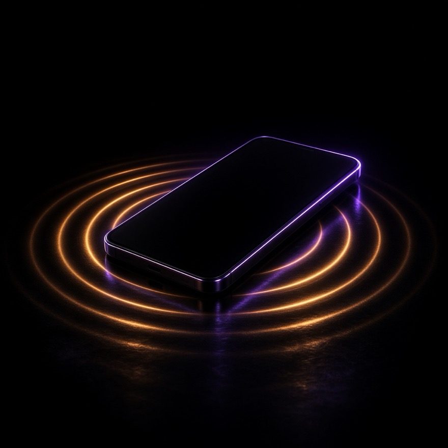 A neon smartphone with a single missed call ripple of amber light