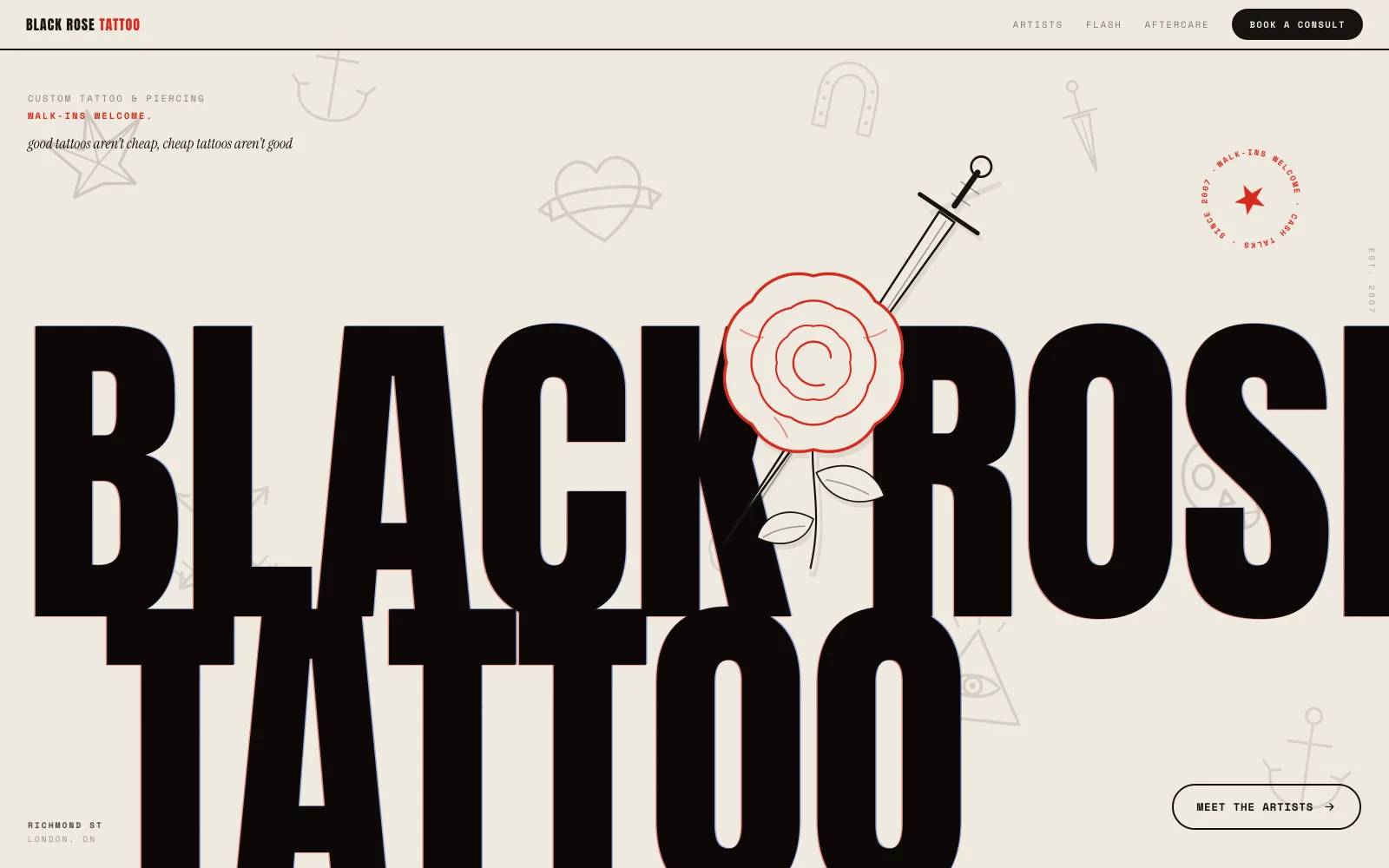 Black Rose Tattoo, rebuilt by Bootstrapped Studios.