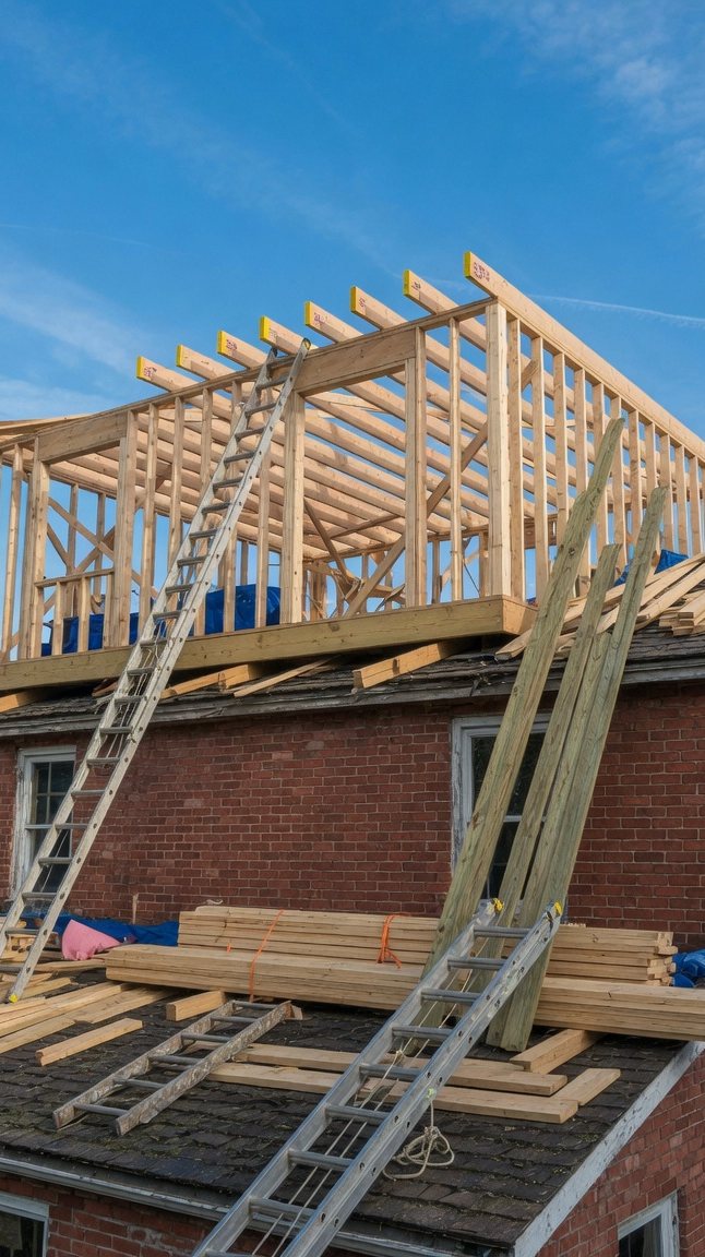 Second-storey addition being framed